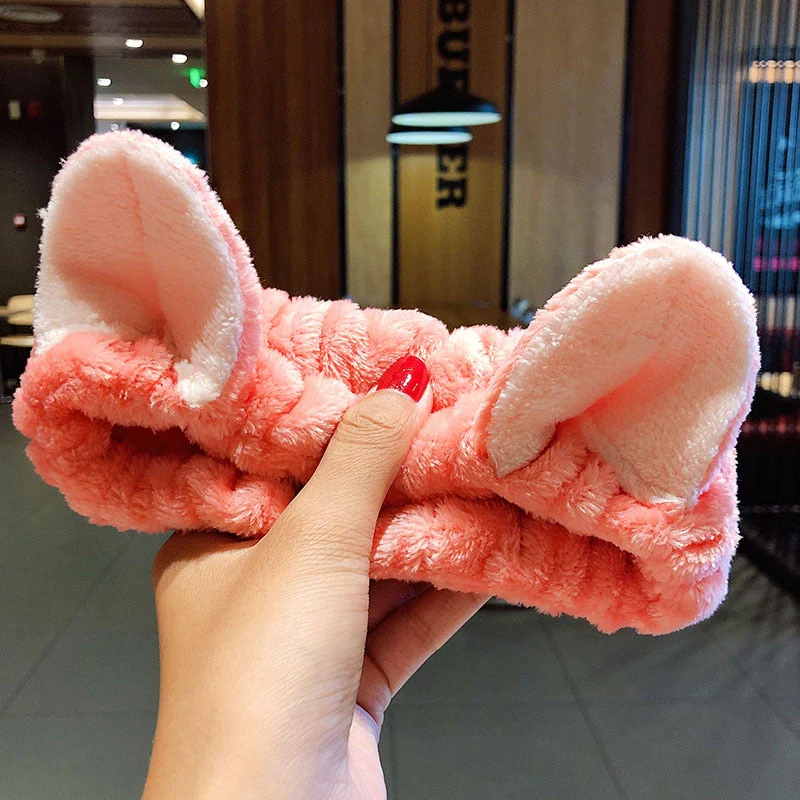 Wash Face Hair Holder Hairbands Soft Warm Coral Fleece Bow Animal Ears Headband For Women Girls Turban Fashion Hair Accessories - Deanwangkt