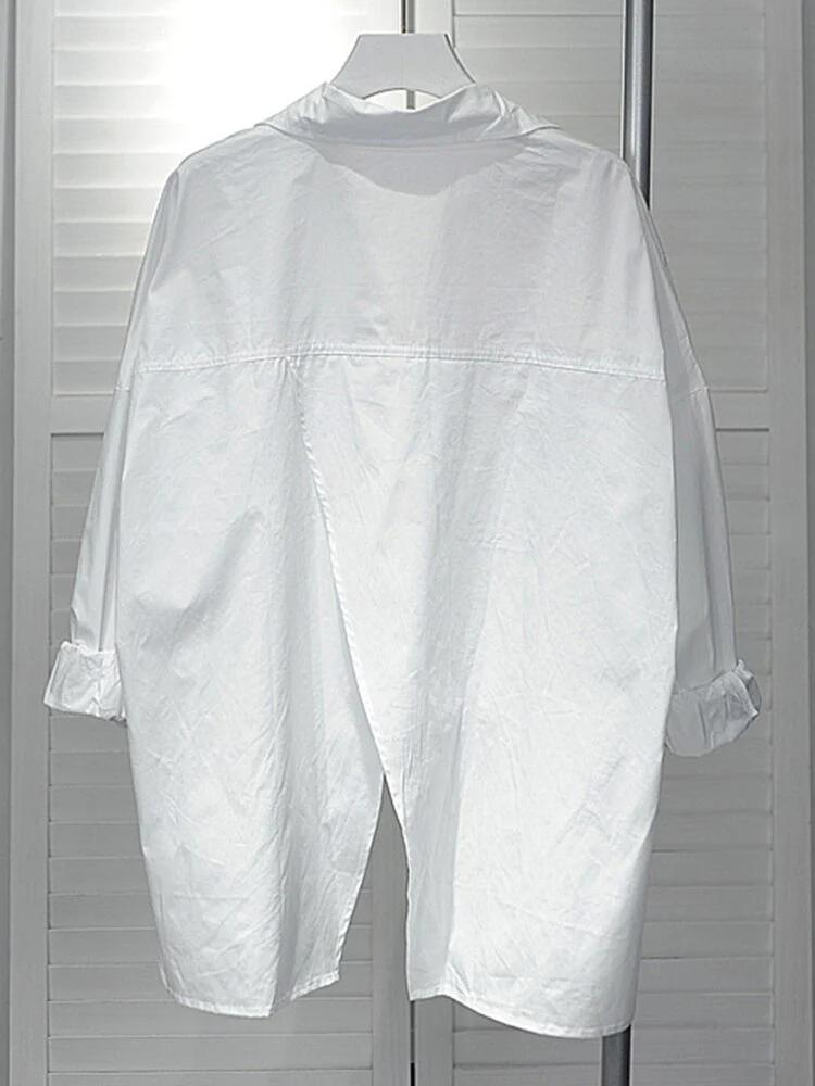 deanwangkt Korean Chic Shirt For Women Lapel Long Sleeve Single Breasted Loose Casual Blouses Females Summer Clothing  Style - Deanwangkt