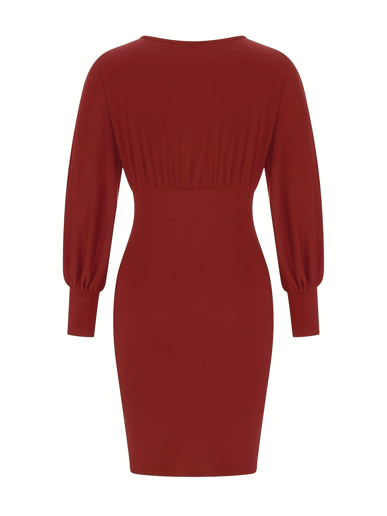 deanwangkt-1  Lantern Sleeve High Waist Pencil Dress, Elegant Solid Bag Hip Midi Dress, Women's Clothing - Deanwangkt