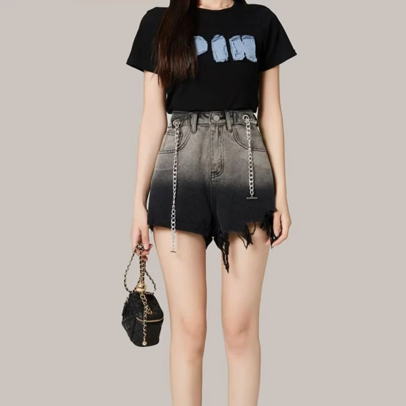 deanwangkt New Women's Thin Shorts Jeans Thin Denim Summer Versatile Water Wash Light Fashion High Waist Straight Pants - Deanwangkt