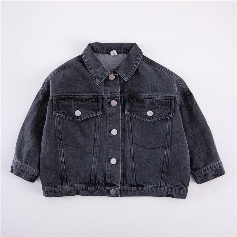Spring Fall Boys and girls Casual All-match Denim Jackets 2-6 Years Kids Turn-down Collar Long Sleeve Coat Children Loose Tops - Deanwangkt