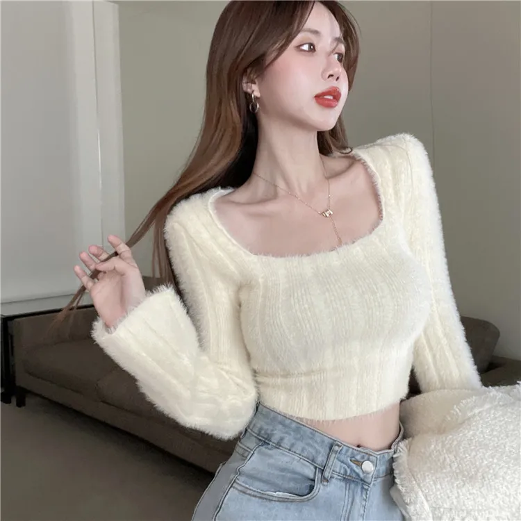 deanwangkt Autumn Winter Knitting Crop Tops Women Skinny Sweaters Bottom Shirts Fashion Female Long Sleeve Pullover Casual Knitted Sweater - Deanwangkt