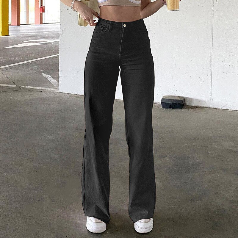 deanwangkt Low Waist Straight Pants Women Casual Trousers Wide Leg Pants Solid Slim Trousers Women Stretch Jeans Fashion Pantalones - Deanwangkt