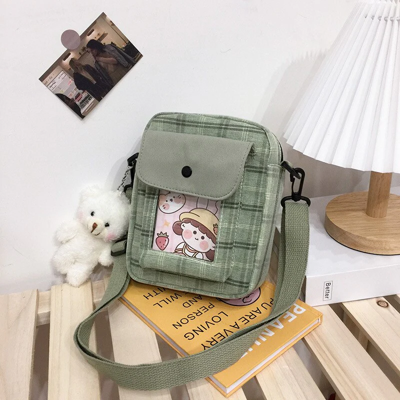 deanwangkt  Japanese Lovely Small Bag Women Plaid Flap New Crossbody Bags Girls Nylon Shoulder Bag Bolsa Feminina Transparent Pocket Bags - Deanwangkt