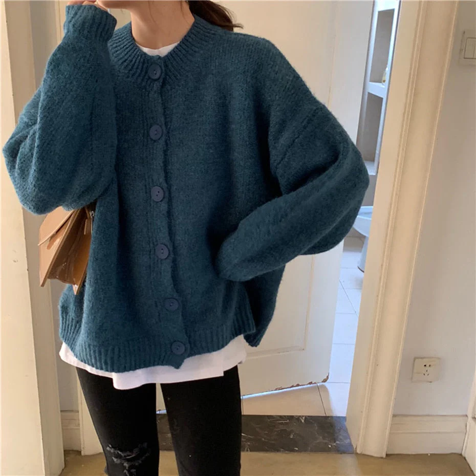 deanwangkt Green Sweater Cardigan Women Winter Sweater Oversized Jacket Harajuku Knitting Sweaters Female Winter Loose Coat Streetwear Girl - Deanwangkt