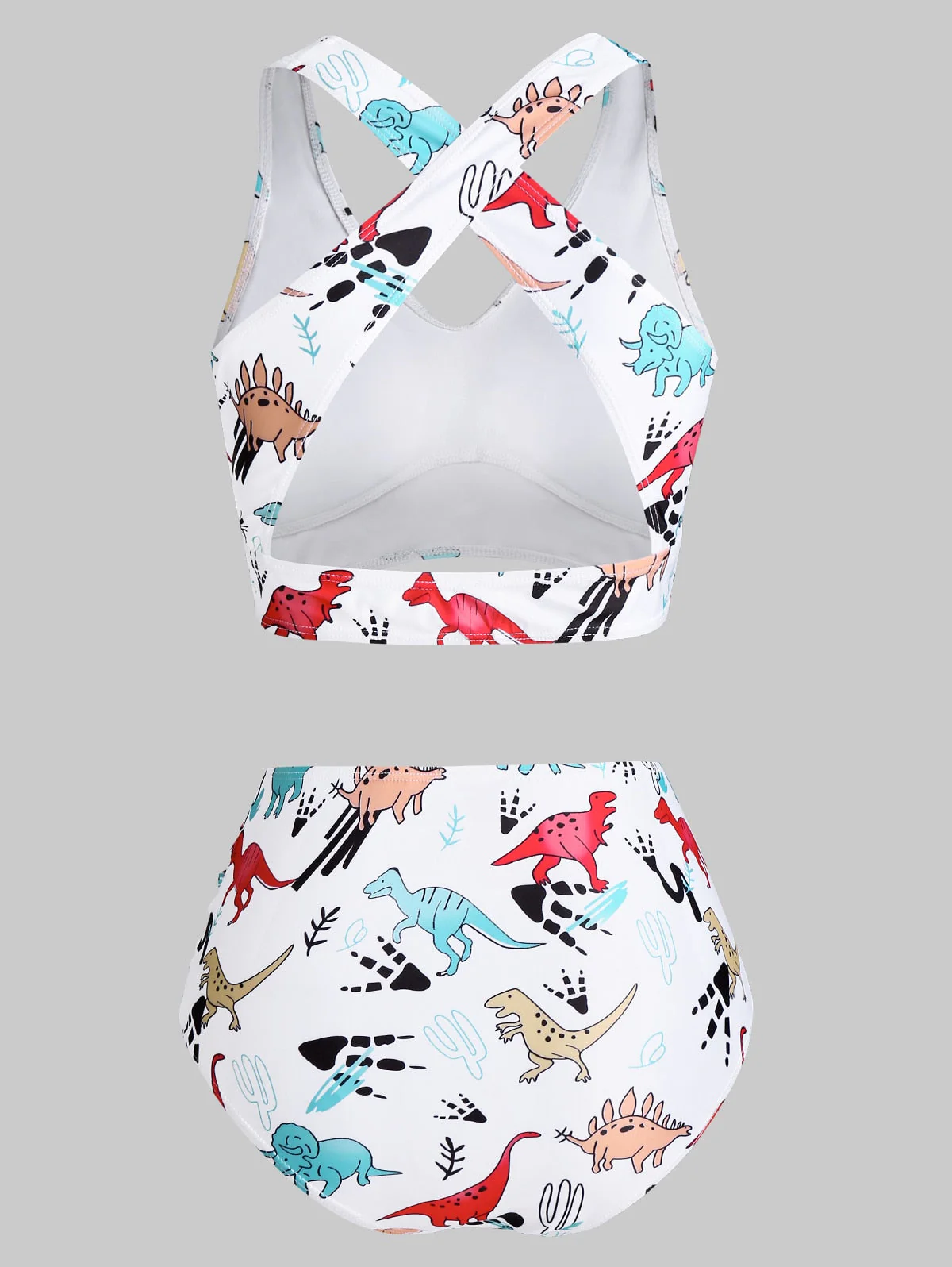 deanwangkt  Sexy Women High Waist Bikini Swimsuit Swimwear Female Bandeau Cartoon Dinosaur Print Bow Detail Padded Tankini Set Bather - Deanwangkt