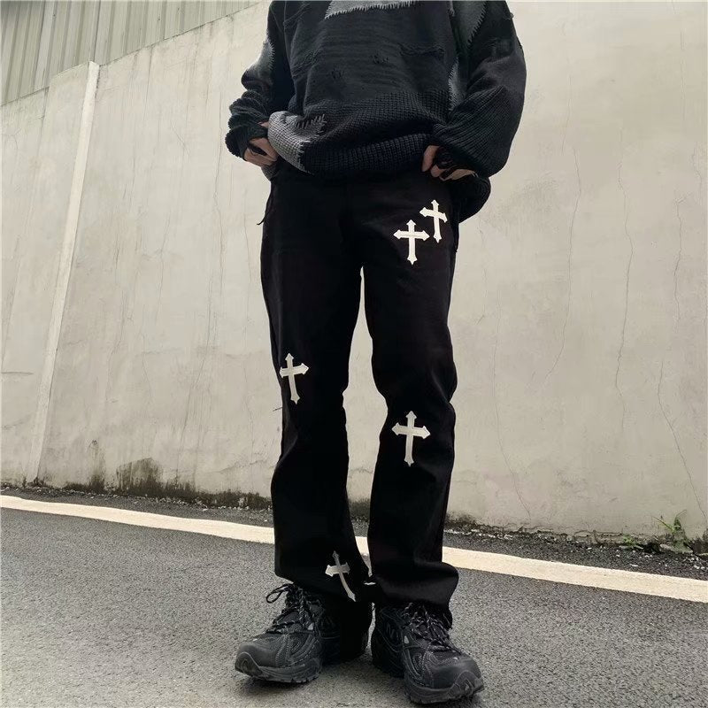 DEANWANGKT Gothic Denim Trousers Male Jeans For Men  Goth Flare Pants Men Jeans Pants Slim Fit Punk Rave Hip Hop Streetwear - Deanwangkt