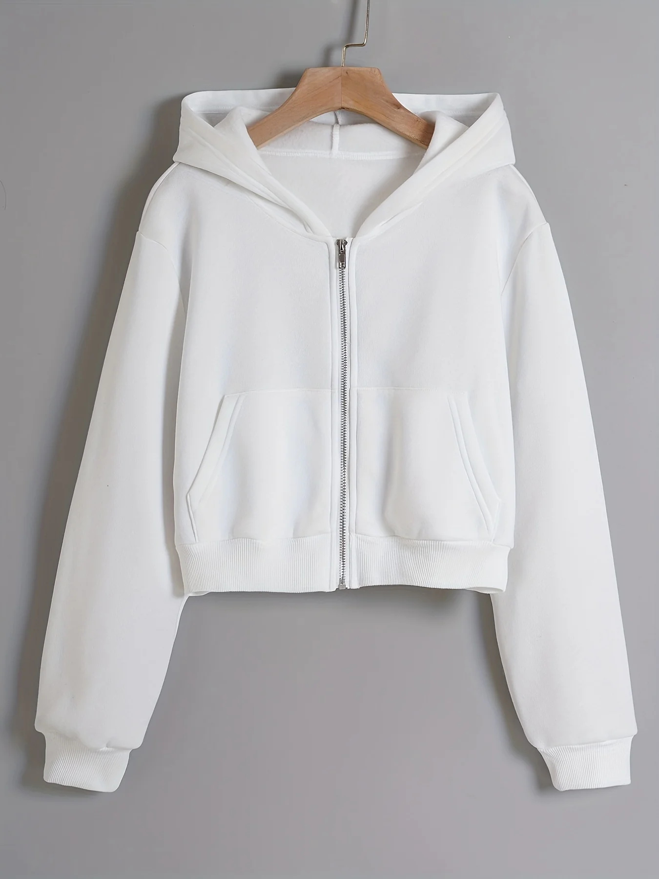 Long Sleeve Crop Hoodies, Zip Up Casual Sweatshirt Jacket, Women's Clothing - Deanwangkt