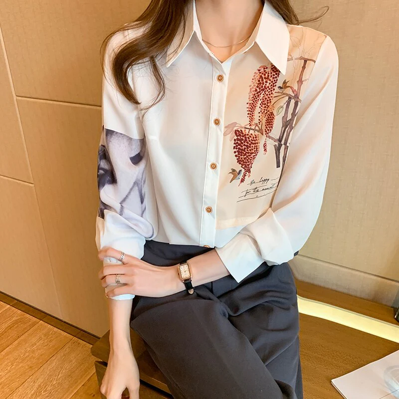 deanwangkt print ladies shirts Women's Blouses  Spring Autumn Shirts Tops Blusas Mujer - Deanwangkt