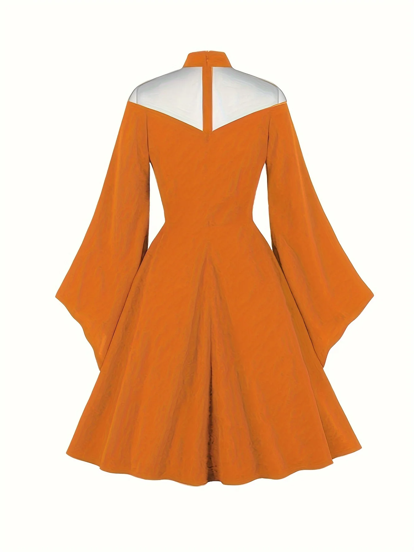 Plus Size Halloween Gothic Dress, Women's Plus Contrast Mesh Bell Sleeve High Neck Swing Party Dress - Deanwangkt