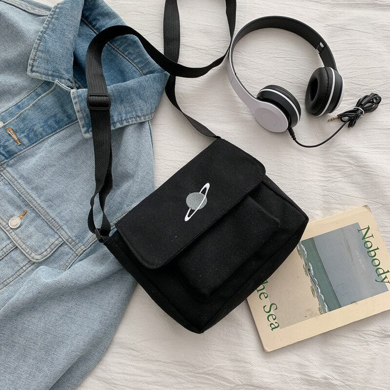 deanwangkt Casual Collage Student Messenger Bag Women Small Bag Canvas Shoulder Bag For Women  Celestial Print Crossbody Bag Bolsas Sac - Deanwangkt