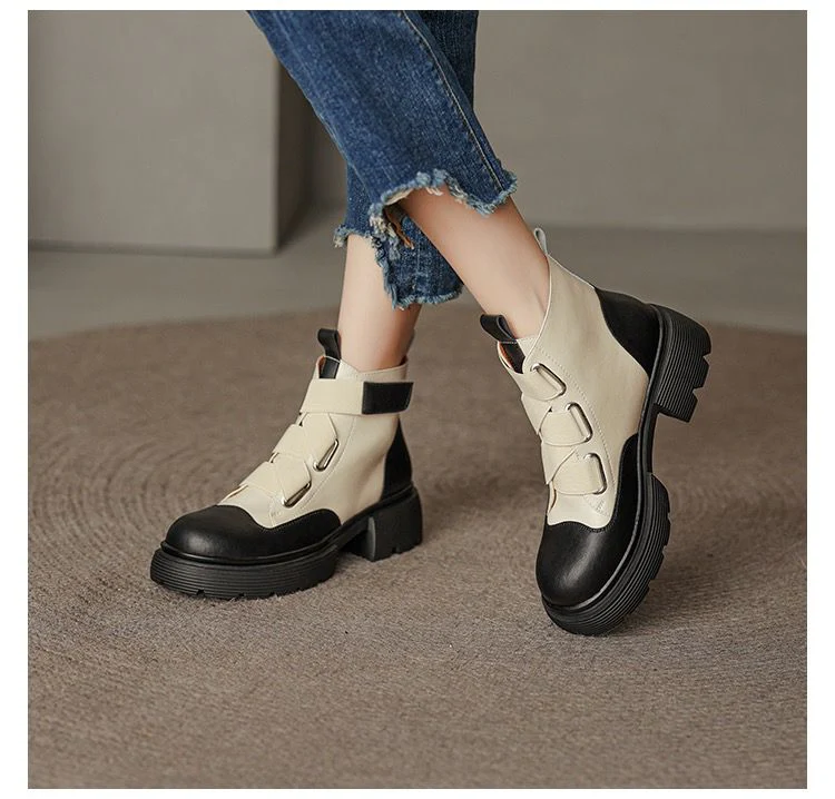 deanwangkt Winter Women Platform Ankle Chelsea Boots New Mid Heels Shoes Chunky Motorcycle Boots Party Designer Gladiator Pumps - Deanwangkt