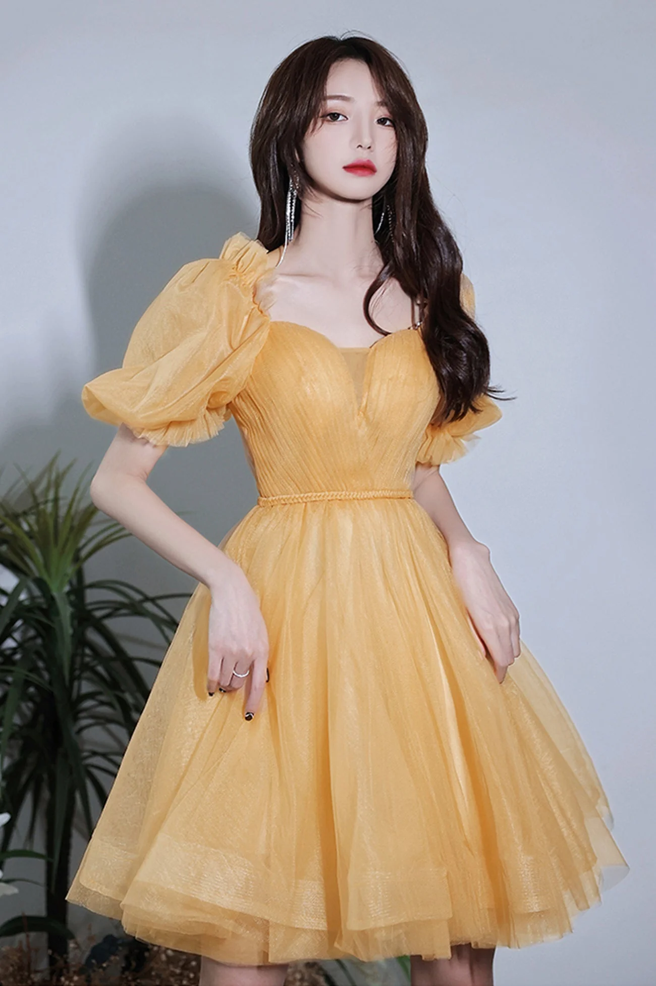 solvbao Yellow Tulle Short A-Line Prom Dress, Yellow Party Dress - Deanwangkt