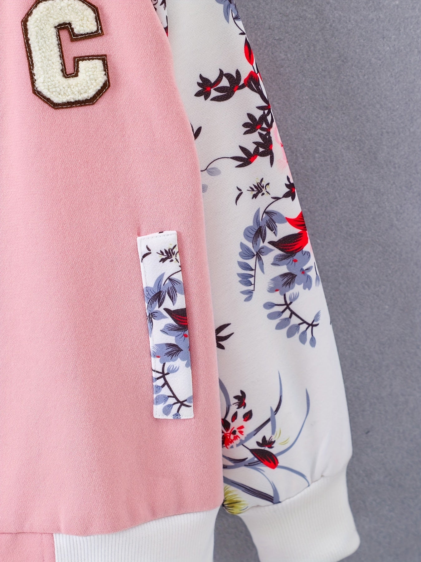 Girls Zip Jacket Floral Print Long Sleeve Fleece Warm Jacket Coat For Kids Teens Autumn And Winter - Deanwangkt