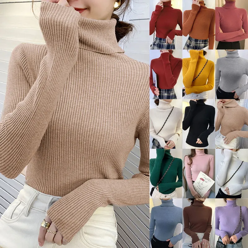 deanwangkt New Knitting Pullover Sweater Long Sleeve Bottom Shirt Slim Turtleneck Sweaters Autumn Winter Soft Blouse Jumpers For Women - Deanwangkt