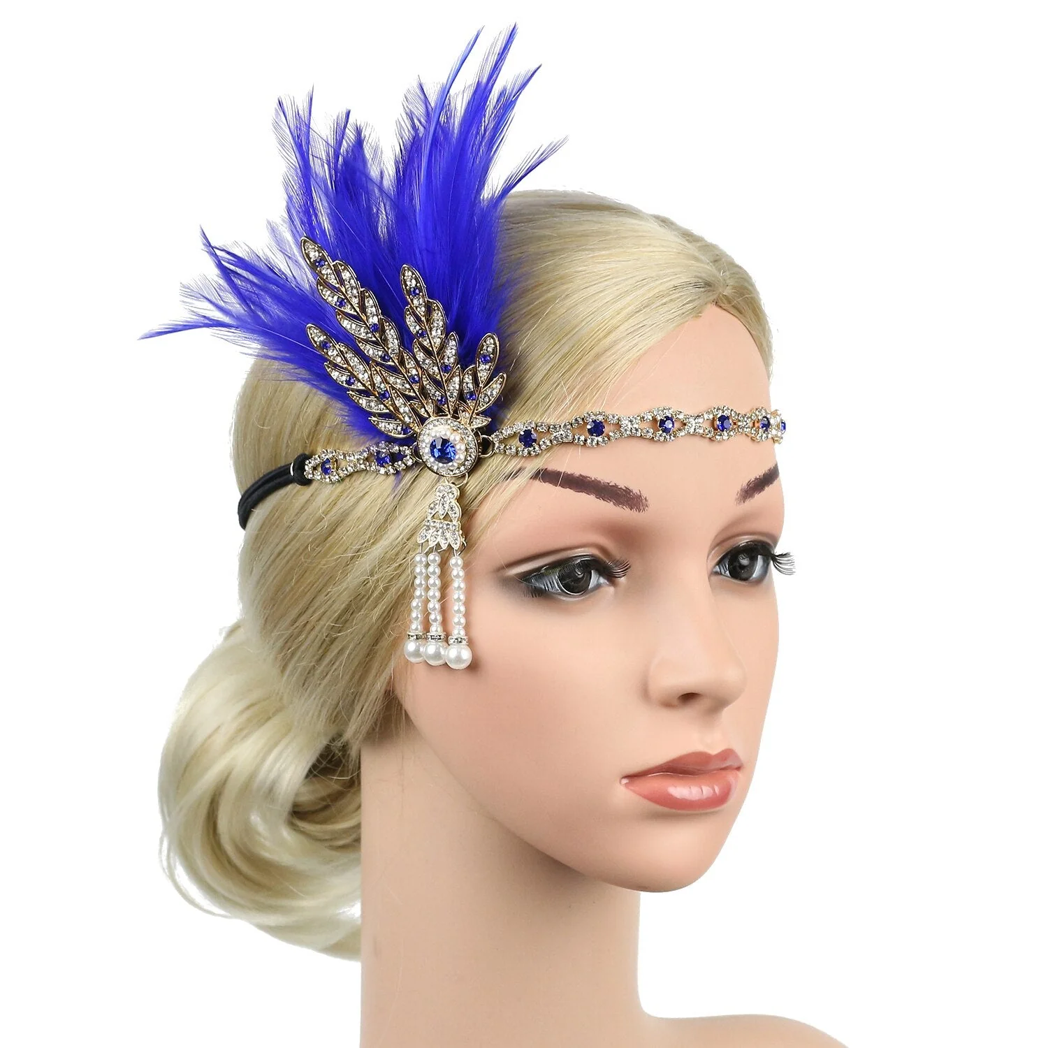 deanwangkt 1920S Flapper Headband Feather Headpiece Roaring 20S Great Gatsby Inspired Leaf Medallion Pearl Headband Women Hair Accessories - Deanwangkt