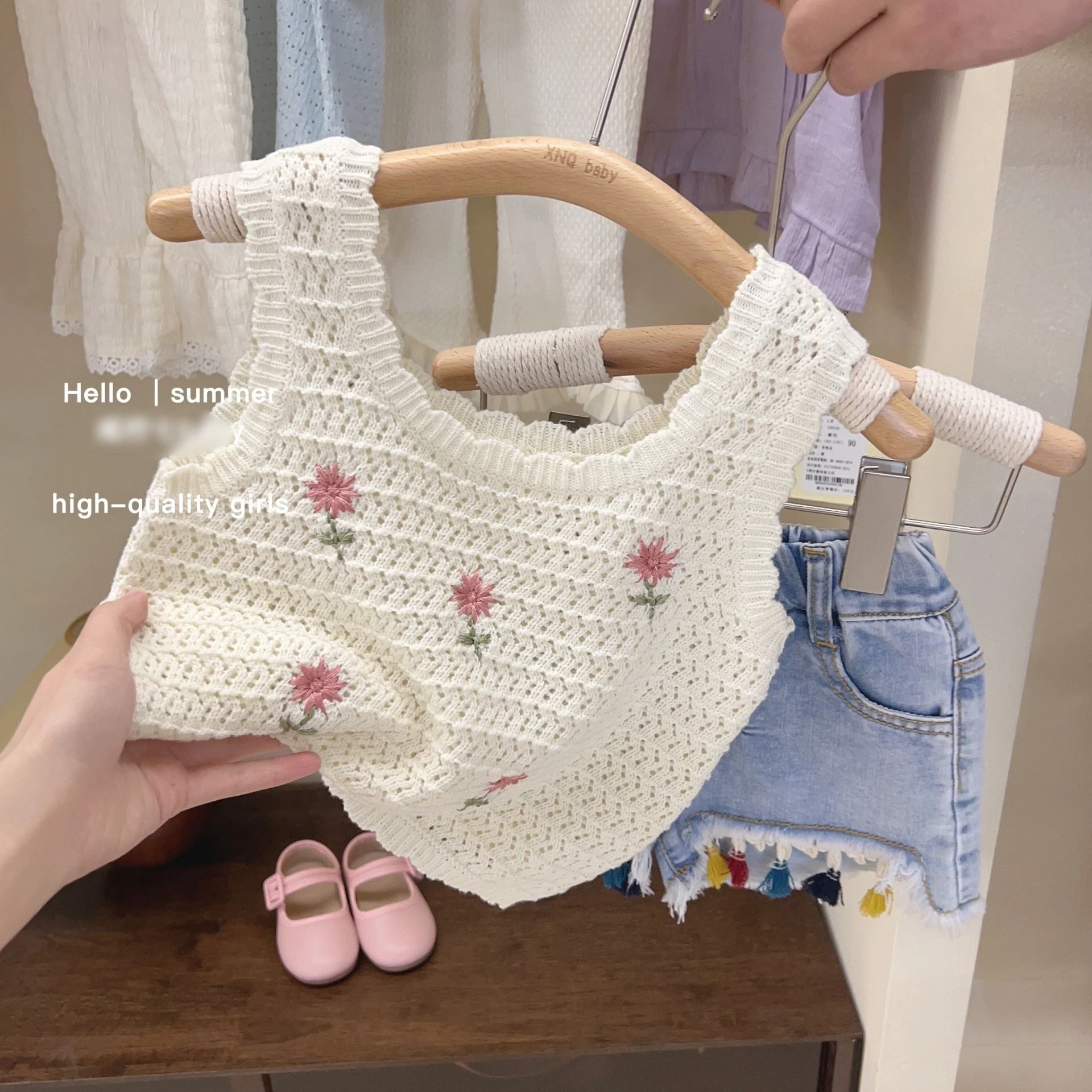 Summer Baby Girl Outfit Set New Born Baby Girl Clothes 2 Pcs Vest Pant Fashion Print Kids Denim Shorts Korea Style - Deanwangkt