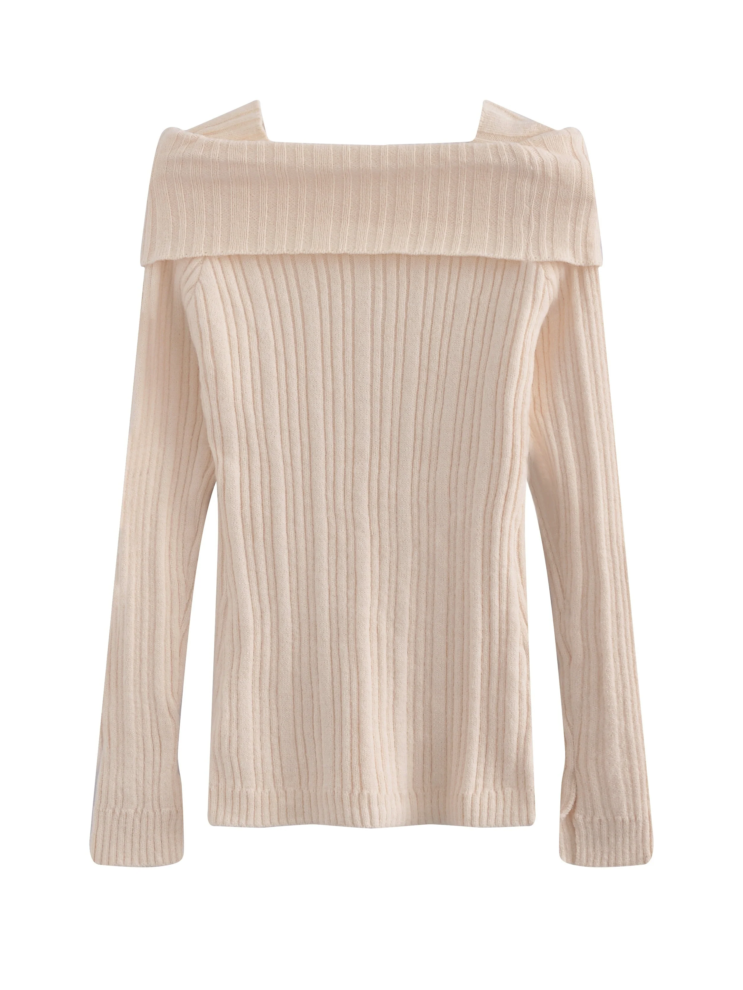 deanwangkt  Solid Off Shoulder Rib Knit Sweater, Elegant Button Front Long Sleeve Slim Sweater, Women's Clothing - Deanwangkt