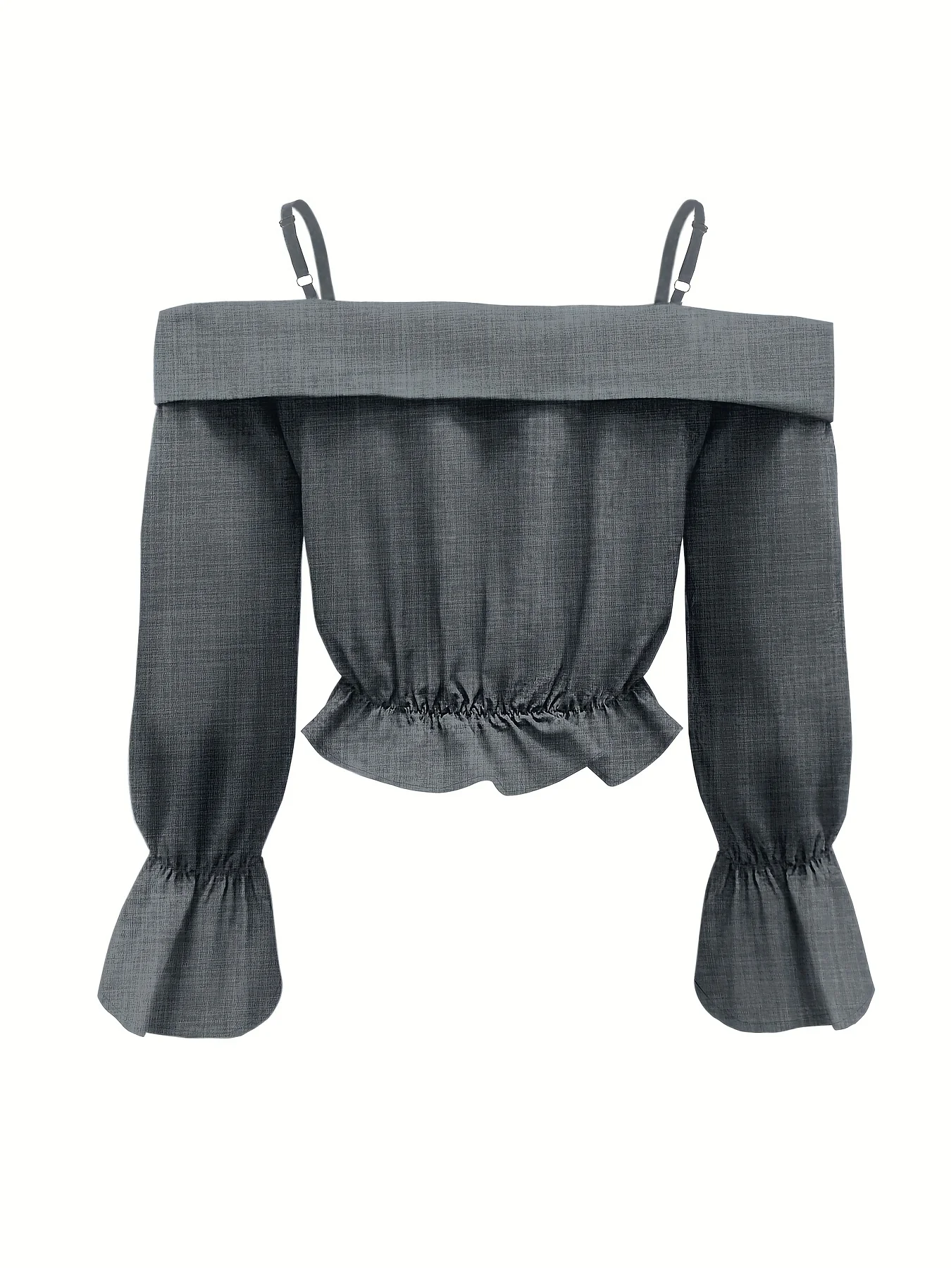 deanwangkt Solid Spaghetti Strap Blouse, Casual Bell Sleeve Surplice Neck Blouse, Women's Clothing - Deanwangkt