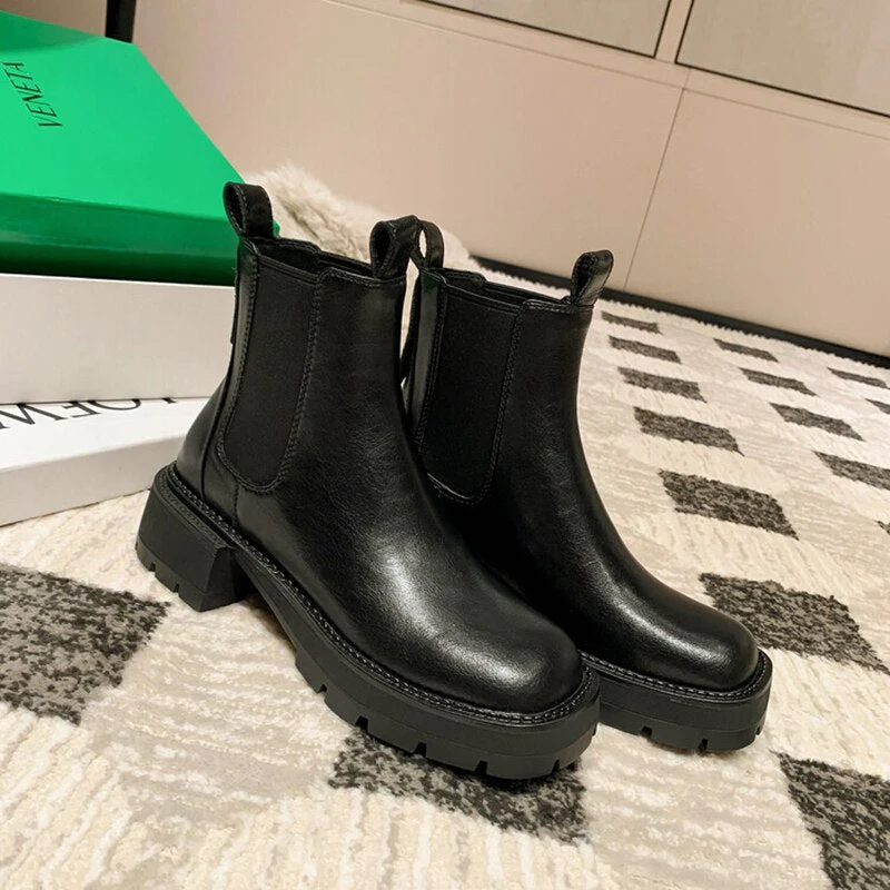 deanwangkt Autumn Shoes    NEW Fall/Winter Women Boots Round Toe Chunky Heel Shoes Women Split Leather Ankle Boots Platform Shoes Women Short Modern Boots - Deanwangkt