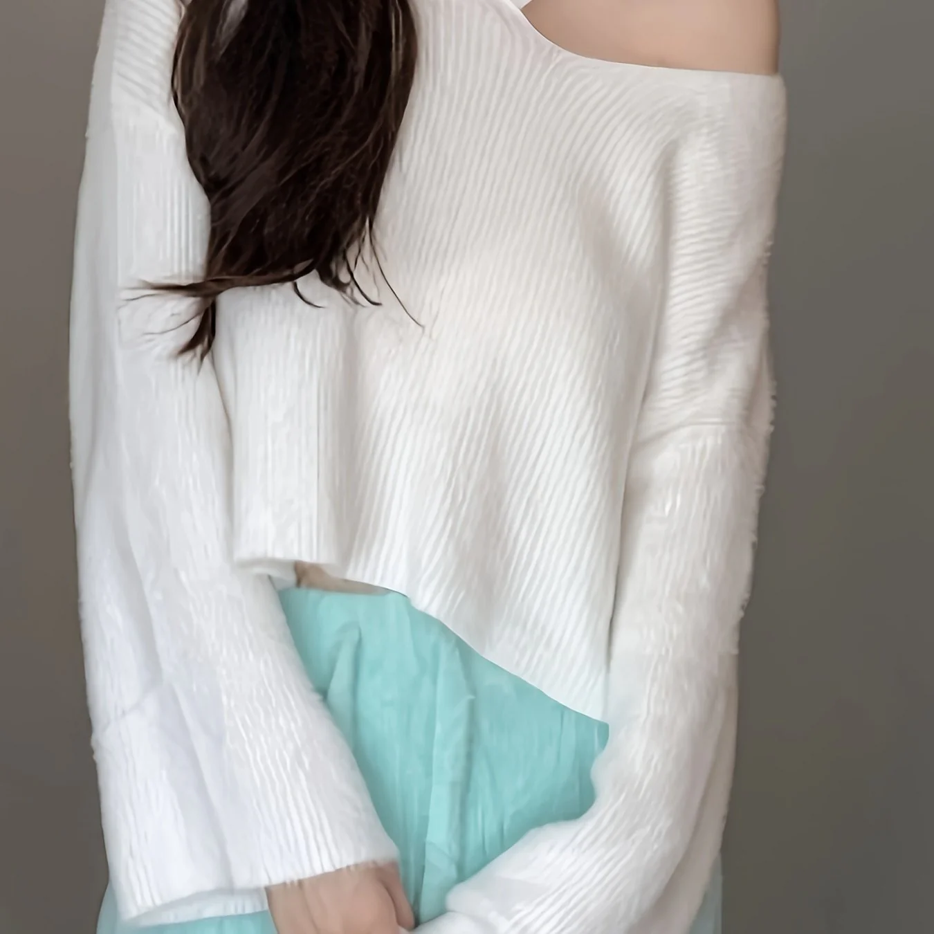 deanwangkt-1  Solid Cold Shoulder Knitting Top, Casual Long Sleeve Top For Fall & Winter, Women's Clothing - Deanwangkt