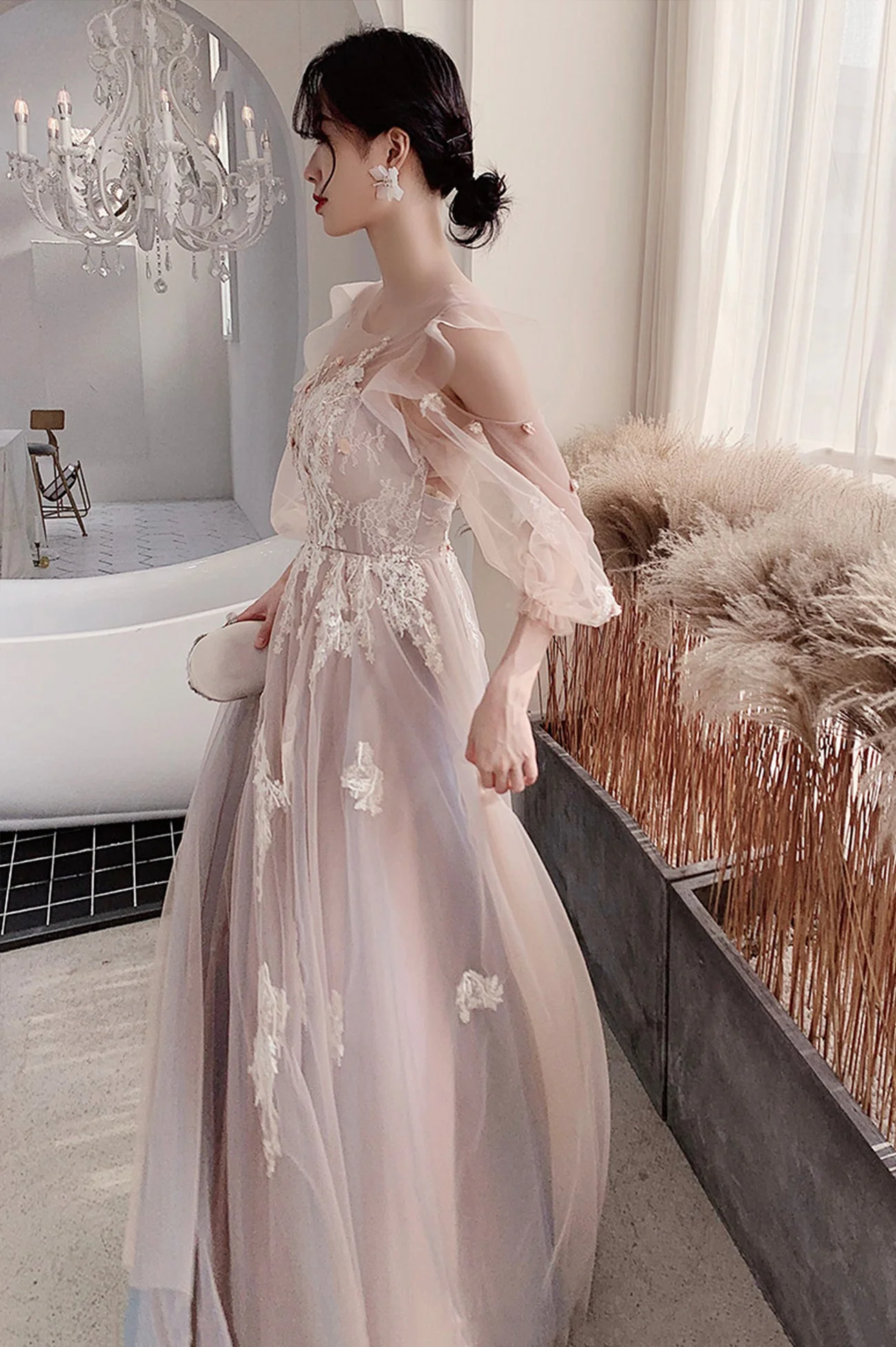 solvbao Cute Tulle Lace Long Prom Dresses, A-Line Evening Dresses - Deanwangkt