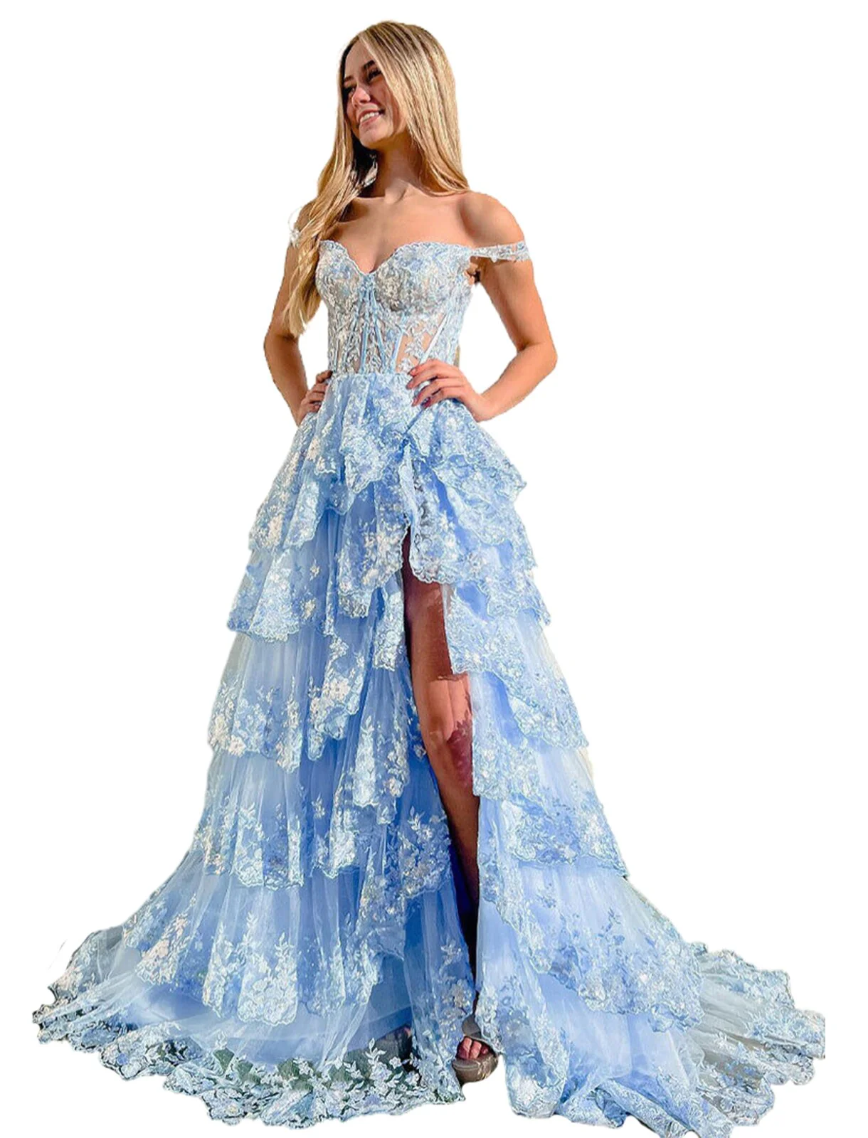 deanwangkt  Lace Beaded Prom Dresses Split Sweet 15 Appliques Girls Birthday Evening Formal Party Quinceanera Sequins Women Gown - Deanwangkt