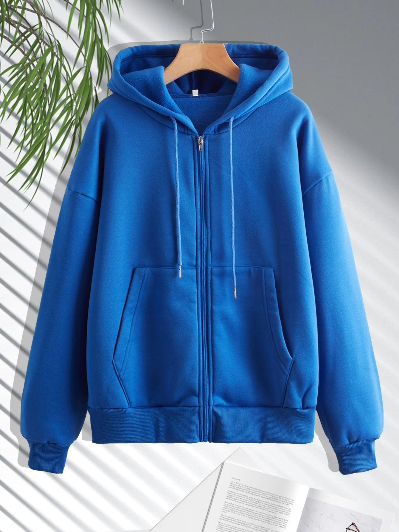 Women's Zip Up Casual Hoodie Solid Sweatshirt, Fashion Fall Long Sleeve Drawstring Hoodie - Deanwangkt