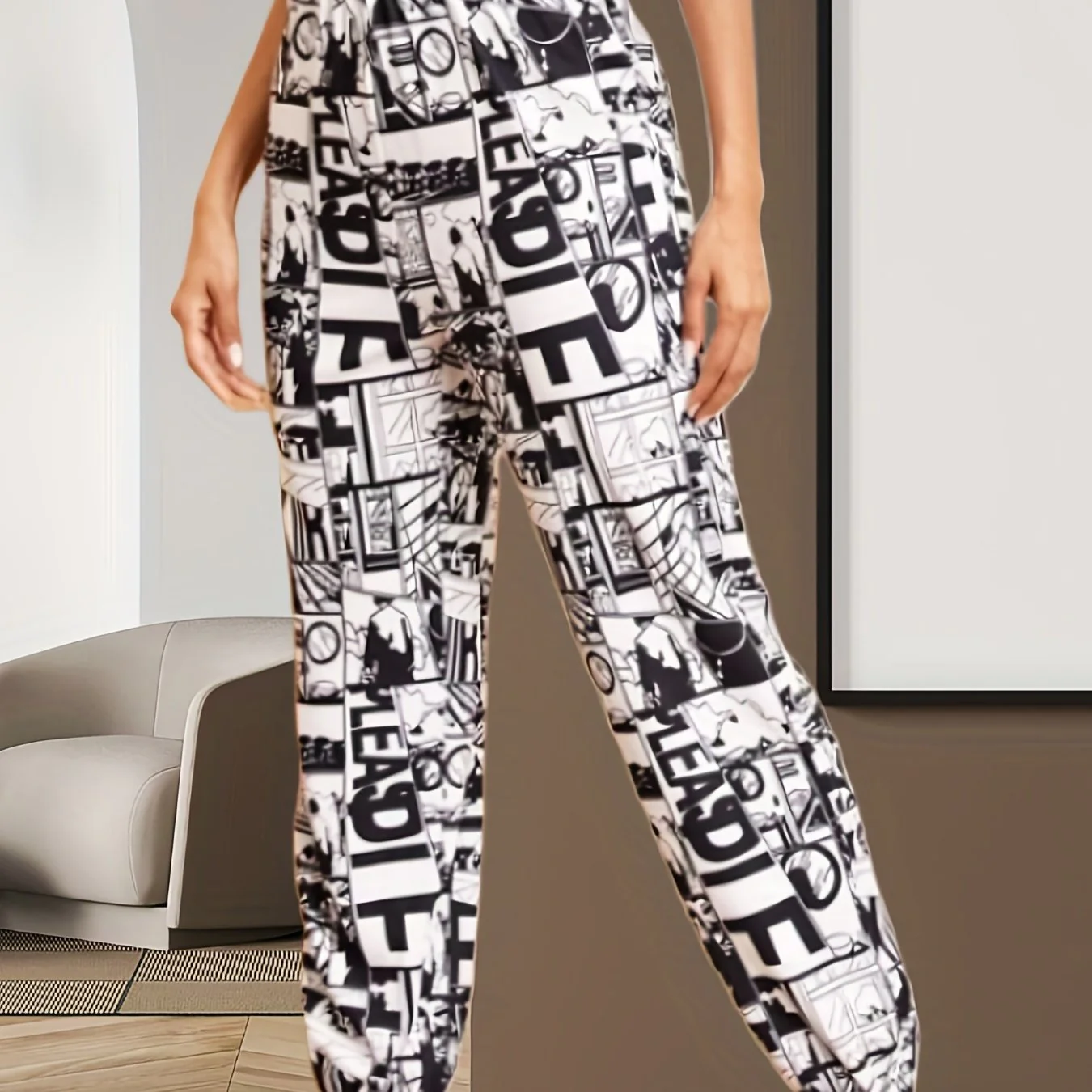 deanwangkt-1 Pop Art Print High Waist Pants, Casual Hippie Pants With Pockets, Women's Clothing - Deanwangkt