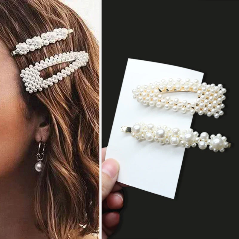 deanwangkt 1Set Handmade Pearls Hair Clips Pin for Women Fashion Geometric Flower Barrettes Headwear Girls Sweet Hairpins Hair Accessorie - Deanwangkt