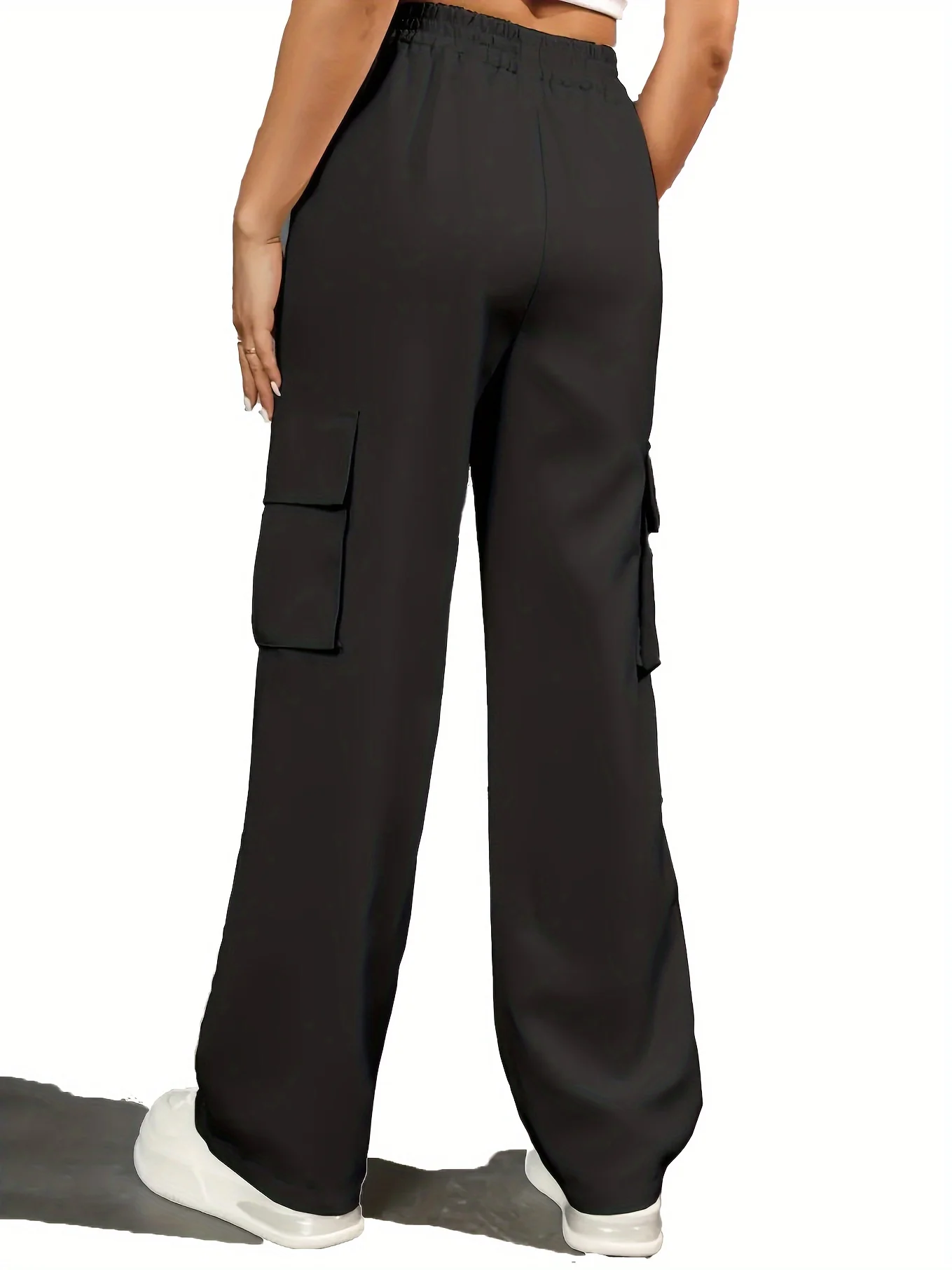 deanwangkt  Straight Leg Cargo Pants, Y2K High Waist Solid Pants For Spring & Fall, Women's Clothing - Deanwangkt