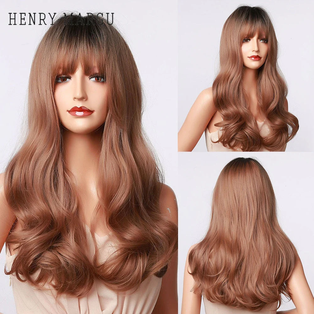 Pure Blonde Synthetic Hair Wigs Long Water Wave Wig for Women Colored Cosplay Lolita Wig with Bangs Heat Resistant - Deanwangkt