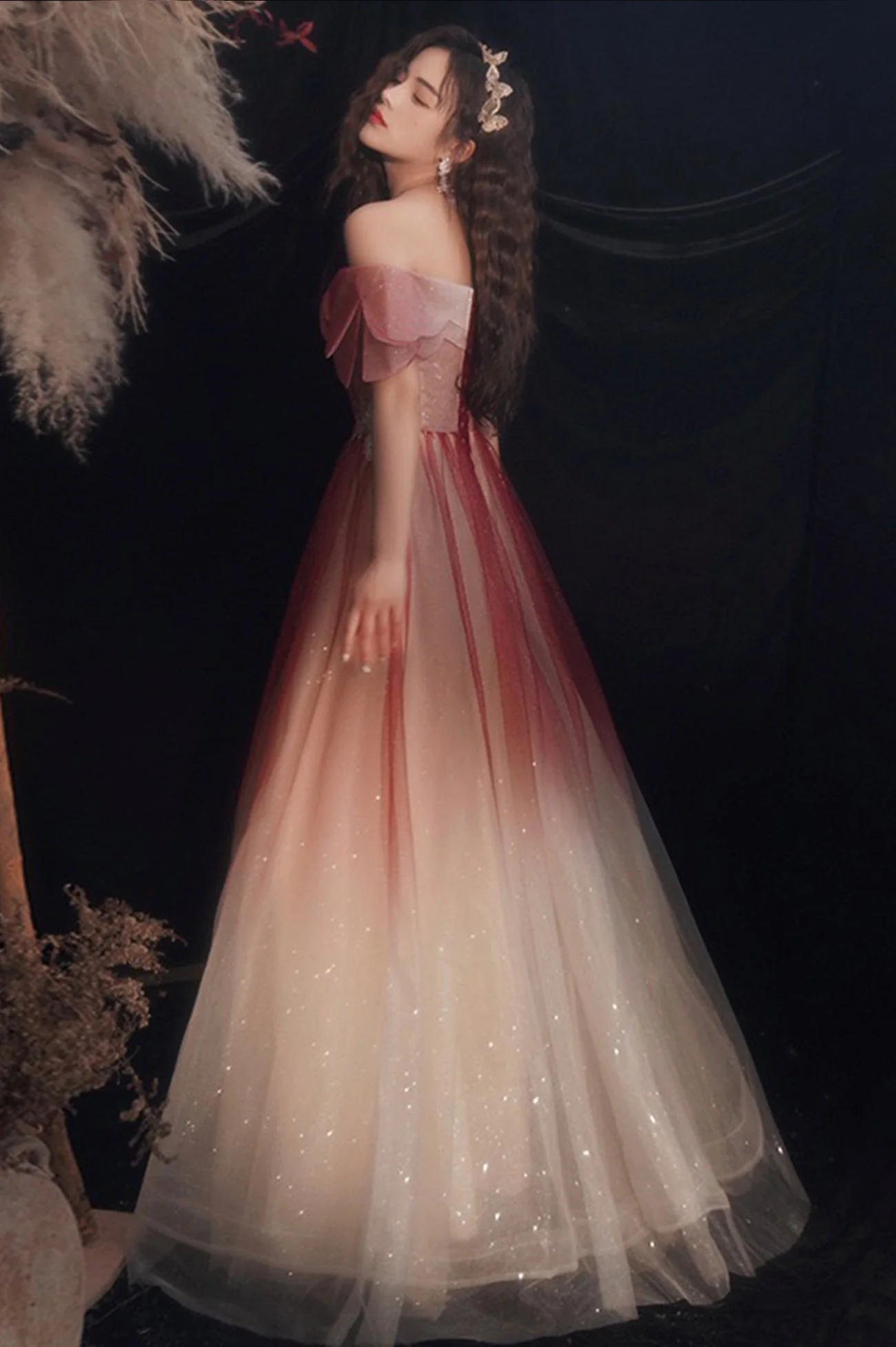 solvbao Cute Tulle Sequins Long Prom Dresses, A-Line Ombre Evening Dresses - Deanwangkt