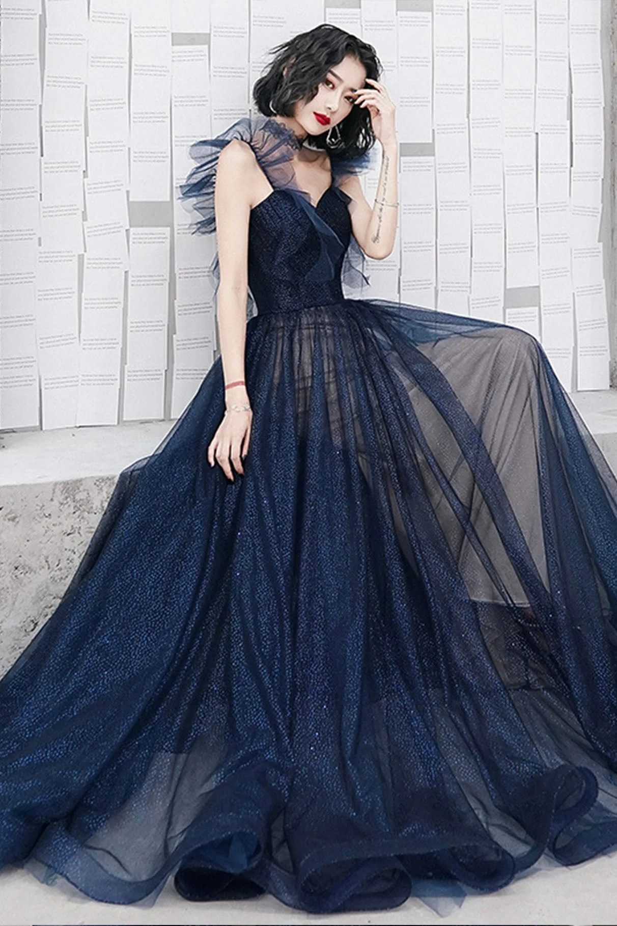 solvbao Blue Tulle Long Floor Length Prom Dress, A-Line Evening Dress - Deanwangkt