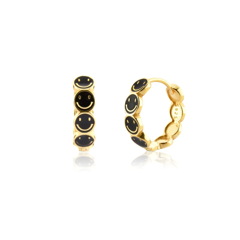 DEANWANGKT Sterling Silver Gold White Pink Enamel Smile Drop Earring Black Clips Pendiente Spring Summer Jewelry For Women Gift - Deanwangkt