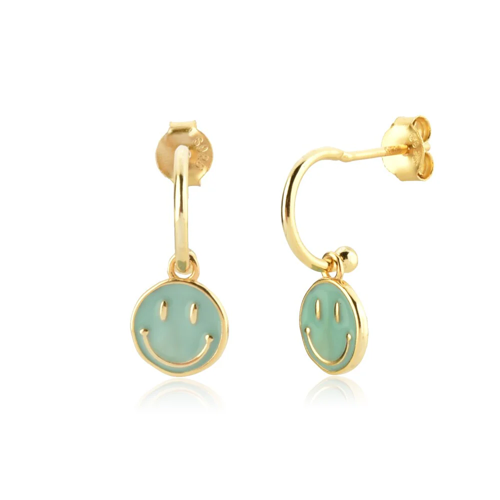 DEANWANGKT Sterling Silver Gold White Pink Enamel Smile Drop Earring Black Clips Pendiente Spring Summer Jewelry For Women Gift - Deanwangkt