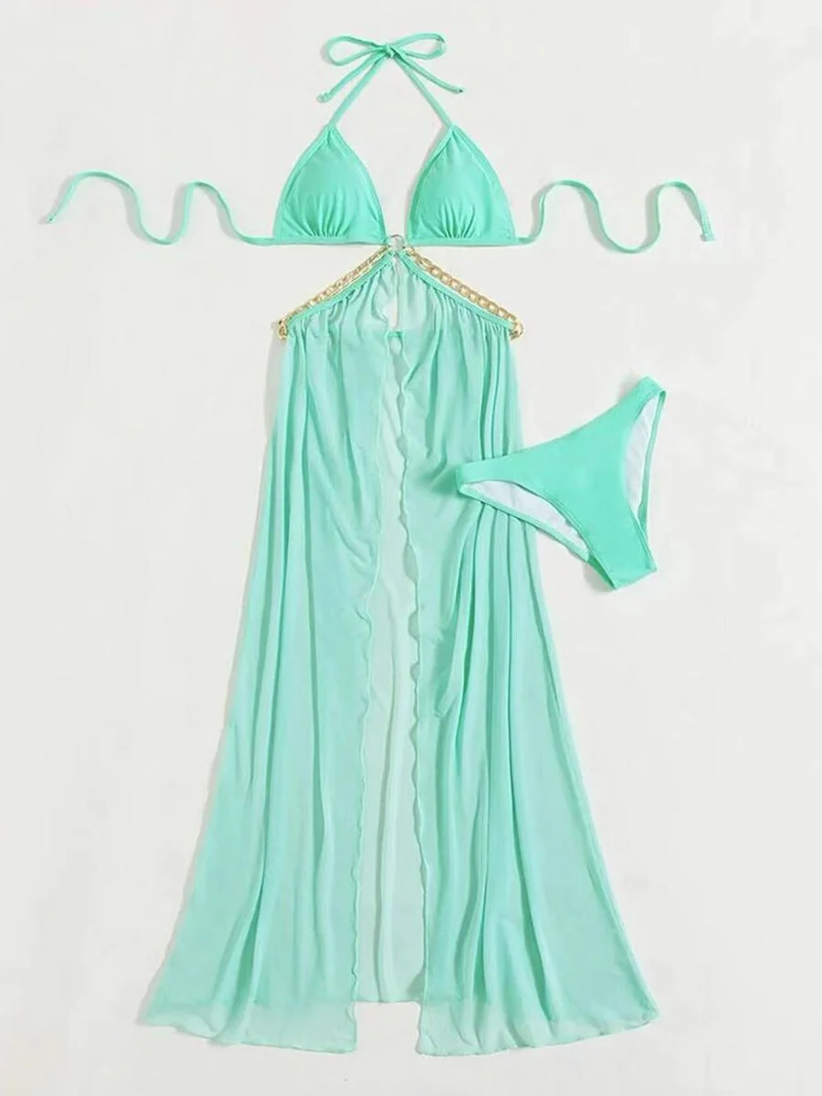 Joskka  Women With Top Dress Triangle Swimwear Female Solid Swimsuit Beach Wear Bathing Swimming Suit Summer - Deanwangkt