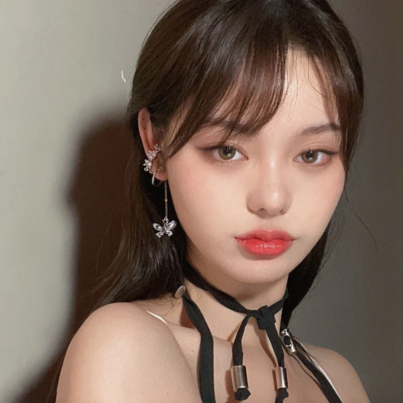 Korean Delicate Zircon Butterfly Clip Earrings For Women Girls Fashion Shiny Circle No Piercing Cartilage Ear Jewelry - Deanwangkt