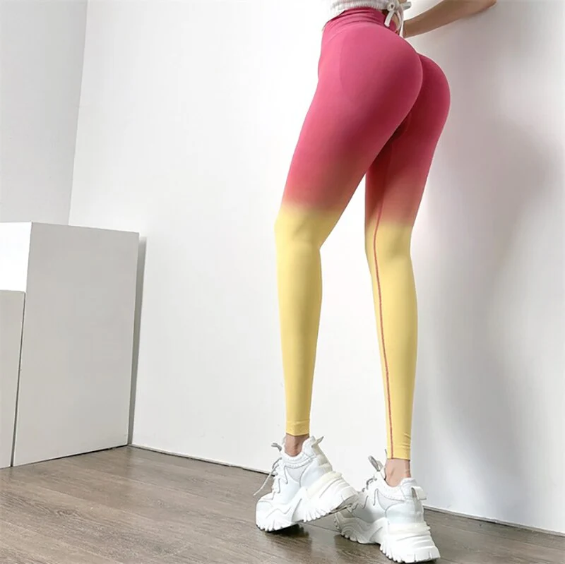 DEANWANGKT Summer Pants For Women High Waist Butt Lifting Womens Leggings Gym Sport Workout Seamless Yoga Pants Jogging Gradient Yoga Pant - Deanwangkt