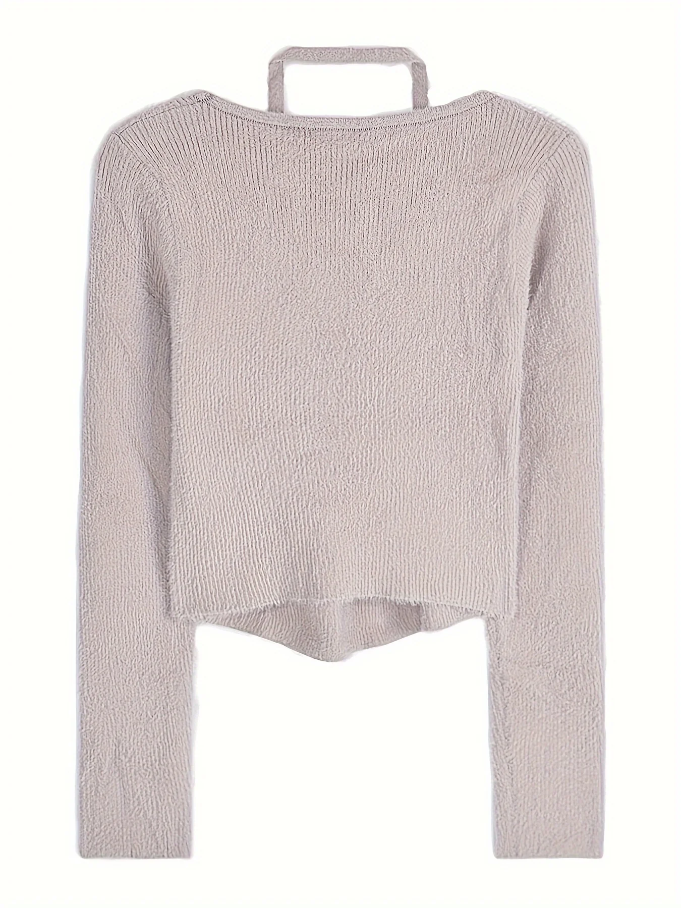 deanwangkt  Solid Slim Halter Pullover Sweater, Casual Long Sleeve Cozy Sweater For Spring & Fall, Women's Clothing - Deanwangkt