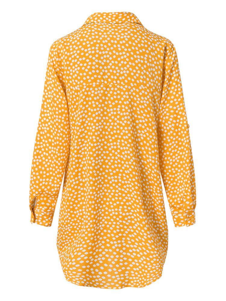 deanwangkt Women Ditsy Floral Print Button Up Long Sleeve Casual Longline Shirts - Deanwangkt