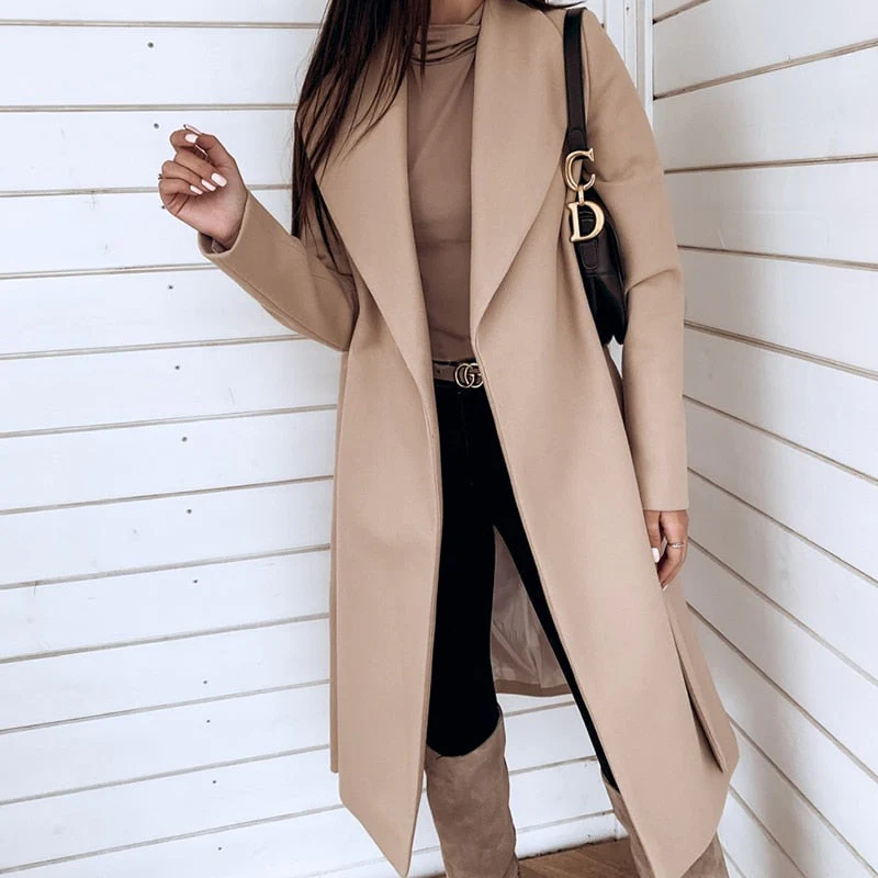 deanwangkt Korean Women's Overcoat Jacket Coats Autumn and Winter Long  XXXL Winter Coat Women Sashes Slim Long Trench Female Women - Deanwangkt