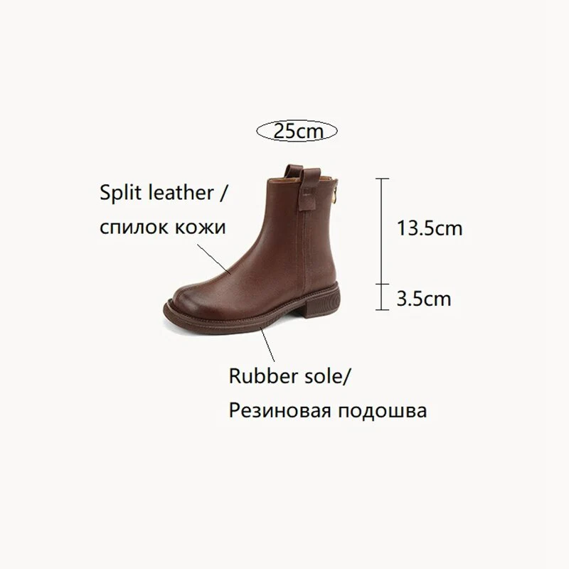 deanwangkt  Autumn Shoes   NEW Fall Shoes Women Split Leather Boots Round Toe Chunky Heel Women Boots Winter Solid Slip-on Ankle Boots Western Boots Women - Deanwangkt