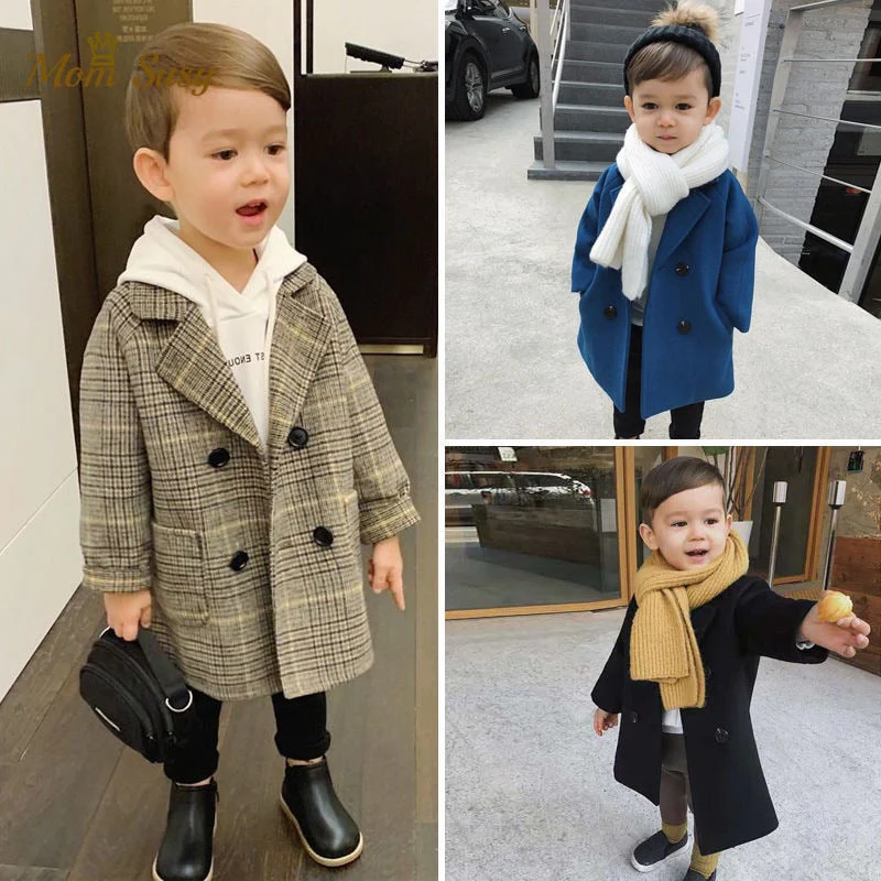 deanwangkt Baby Boy Girls Woolen Jacket Long Double Breasted Warm Infant Toddle Lapel Tweed Coat Spring Autumn Winter Baby Outwear Clothes - Deanwangkt