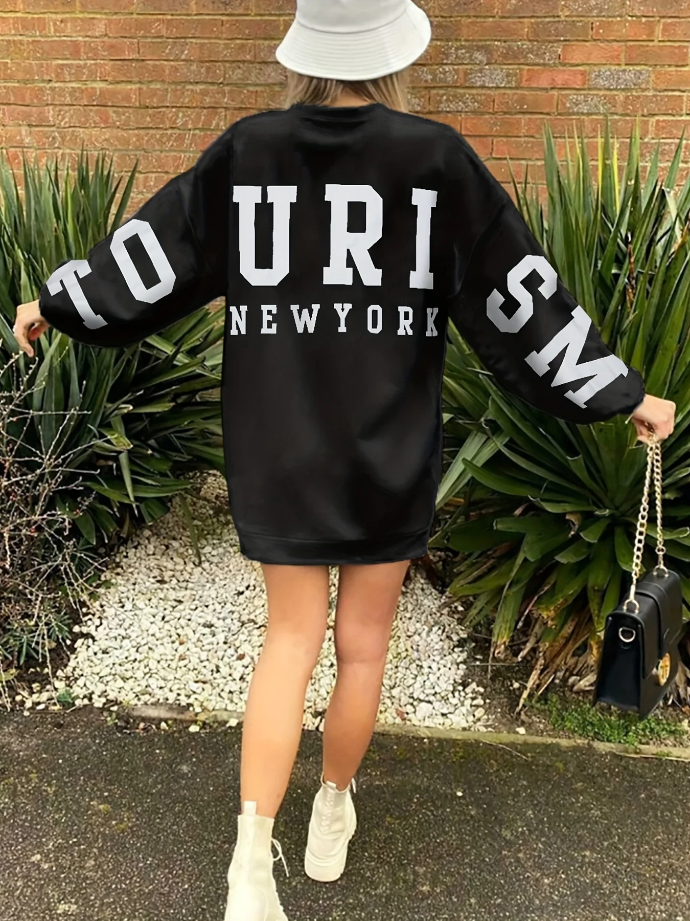 Letter Print Back Sweatshirt, Casual Crew Neck Long Sleeve Sweatshirt, Women's Clothing - Deanwangkt