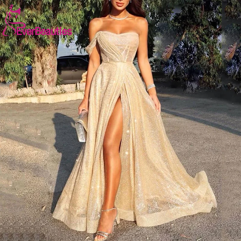 Abiye Gece Elbisesi Shiny Sequins Prom Dresses Long  Side Slit Formal Dresses Vestidos De Gala - Deanwangkt