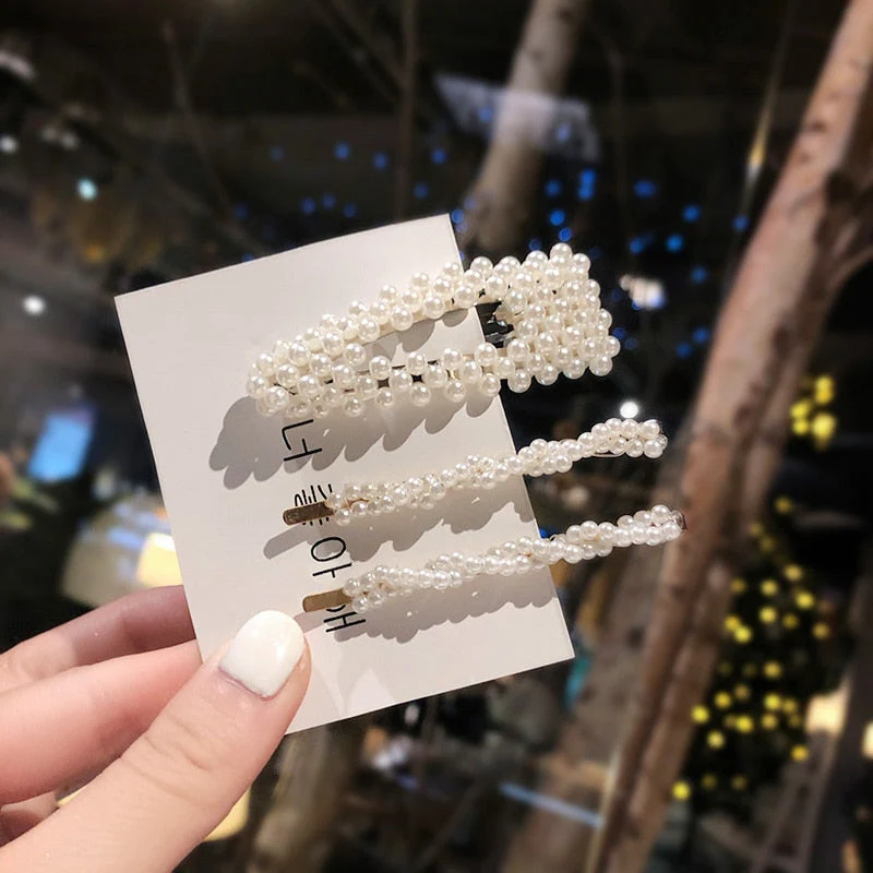 3/4/5pcs/Set Women Girls Elegant Full Pearls Geometric Hair Clips Sweet Hair Ornament Hairpin Barrette Headband Hair Accessories - Deanwangkt