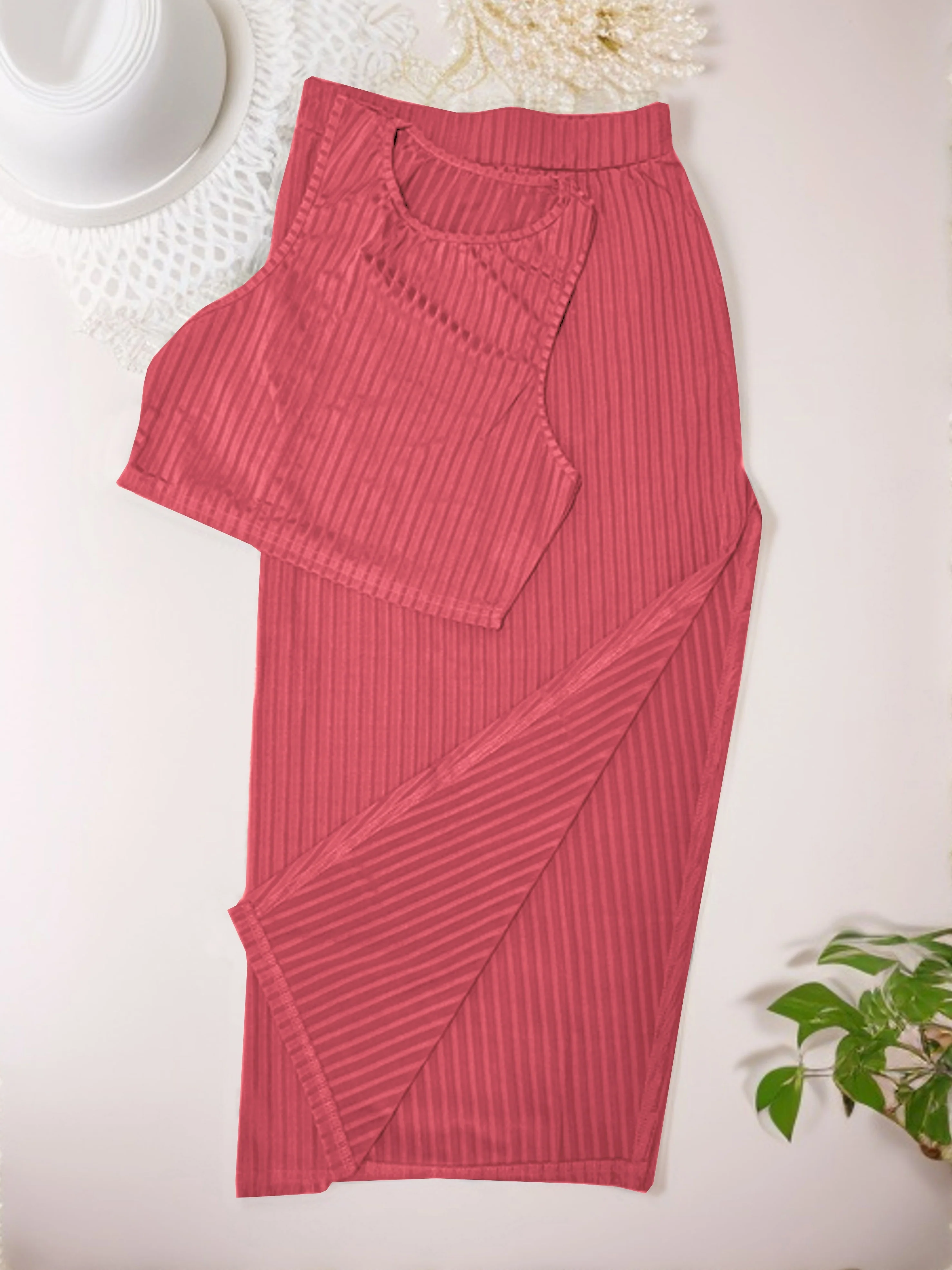 Sexy Matching Two-piece Skirt Set, Crop Tank Top & Split Skirt Outfits, Women's Clothing - Deanwangkt