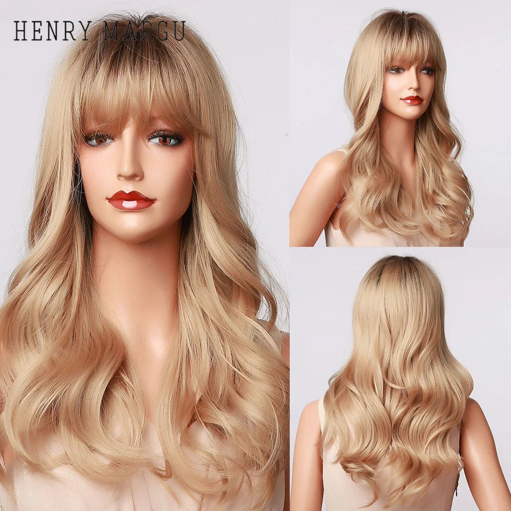 Long Ombre Brown Light Ash Platinum Blonde Wavy Wigs Cosplay Party Synthetic Wig for Women High Temperature Fibre - Deanwangkt