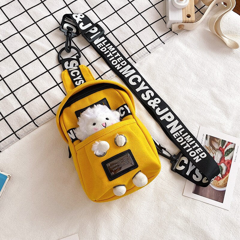 deanwangkt Cute Plush Toy Inside Chest Bag For Women Casual Canvas Bag Women Crossbody Bags Letter Print Strap Shoulder Bag Women Bolso Sac - Deanwangkt